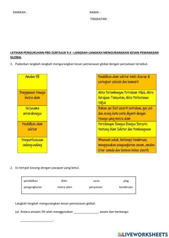 Subtajuk 9.3 : langkah-langkah mengurangkan kesan pemanasan global