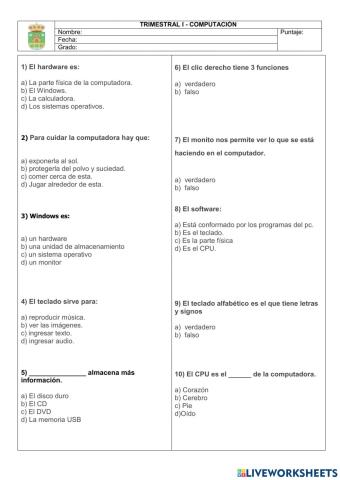 Trimestral - Computación 1er grado