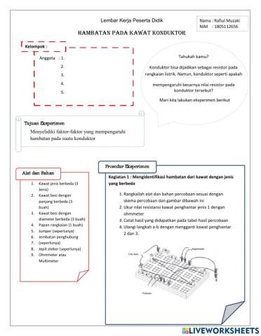 LKPD Hambatan pada kawat Konduktor