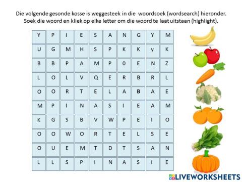 Gesonde kos woordsoek