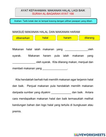 Ayat Kefahaman : Makanan Halal Lagi Baik 2