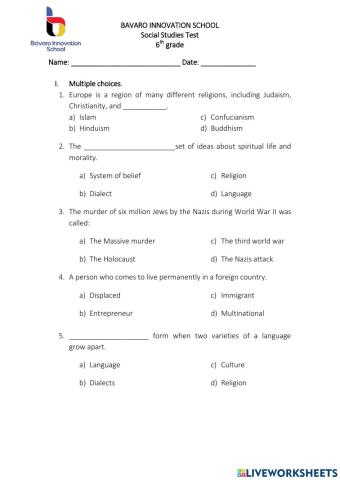 SS Final test 6th grade