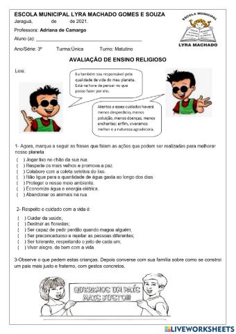 Avaliação de ensino religioso