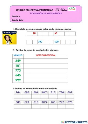 Evaluación de matemáticas