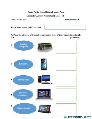 APS Computer Activity Worksheet Class II