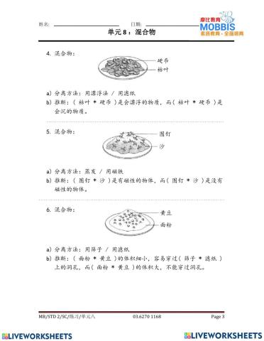 二年级科学单元八 练习3