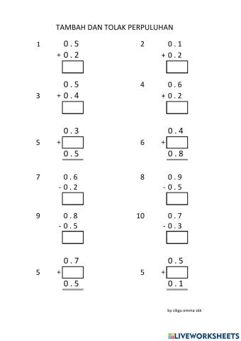 Latihan matematik thn 3 tambah dan tolak perpuluhan