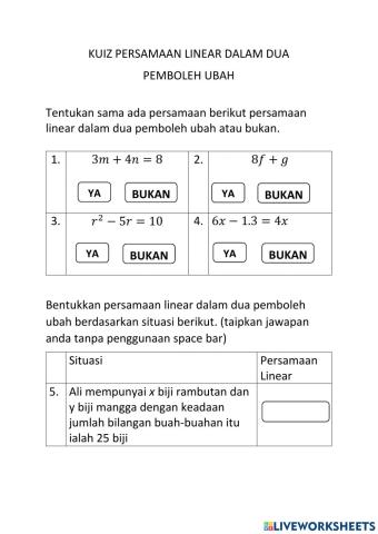 Persamaan linear dalam dua pemboleh ubah