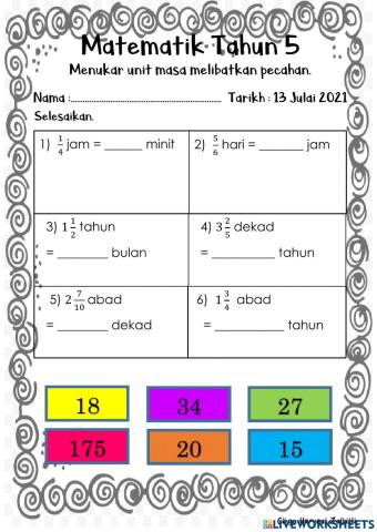 Matematik tahun 5 : perkaitan atr masa (pecahan)