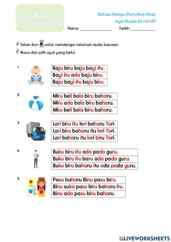 Perkataan KV+KV (Ayat mudah)