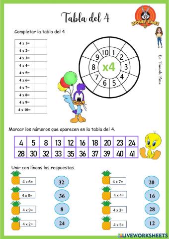 Tabla del 4