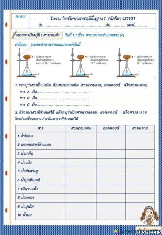 ใบงาน เรื่อง สารและการจำแนกสาร 2