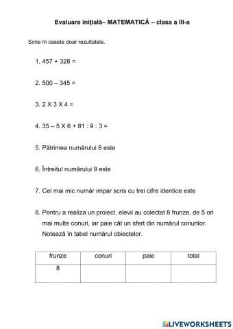 Evaluare initiala cl. a III-a