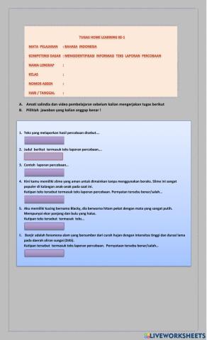 Mengidentifikasi informasi teks  laporan percobaan