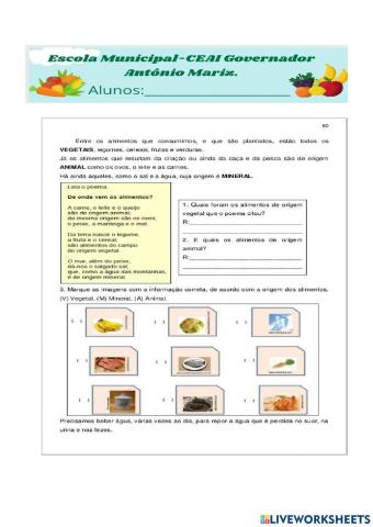 Alimentos de origens animal e vegetal