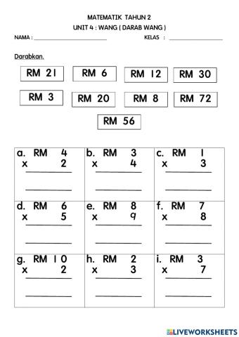 Matematik tahun 2 : darab wang