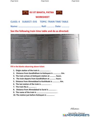 Train Time Table