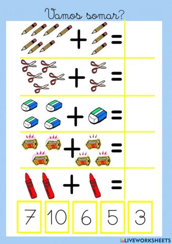 Adição para crianças até 10.
