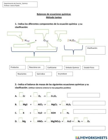 Equilibrio y clasificación de  ecuaciones químicas