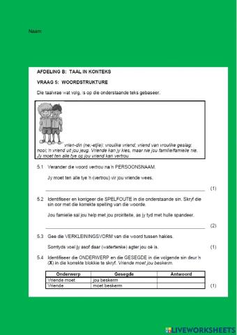 Afrikaans Paper 2 vraestel  aanhegsel 3 taal konteks