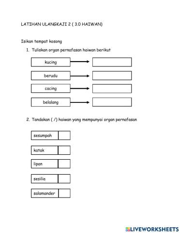 Latihan ulangkaji 2 tajuk haiwan