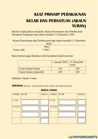 Kuiz Akaun Kelab Persatuan- Akaun Yuran