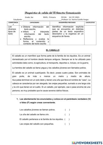 Examen bimestral de Comunicación II Bimestre