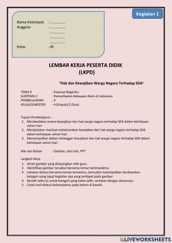 LKPD Kelas 4 Tema 9