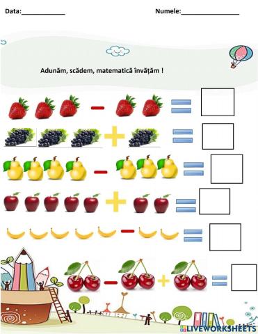 Adunăm, scădem, matematică învățăm! (Fișă de lucru 2)