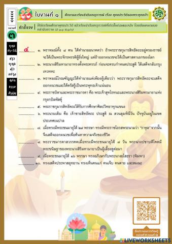 ใบงานที่ 1 หน่วยการเรียนรู้ที่ 3 เรื่องพุทธประวัติ