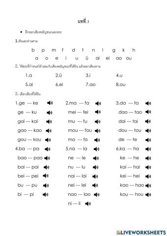 แบบฝึกหัดการฟังพินอิน 1