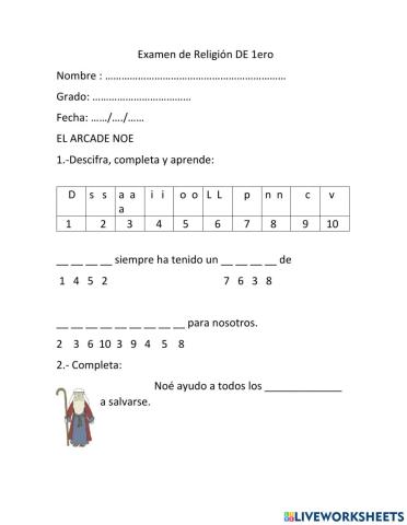 Examen de Religión 1ro