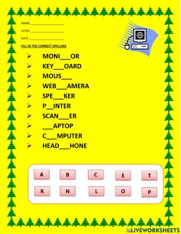 fill in missing letters -computer parts