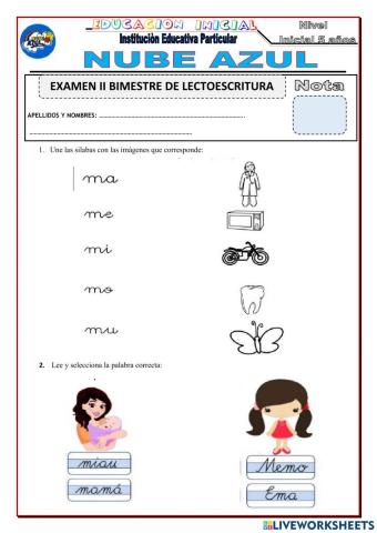 Examen de lectoescritura