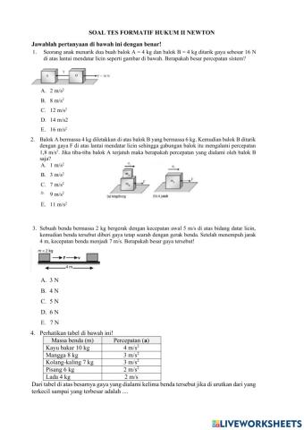 Tes formatif hukum ii newton