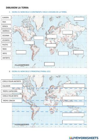 Continents, oceans i línies imaginàries principals