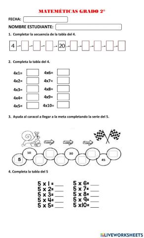 Tabla del 4 y 5