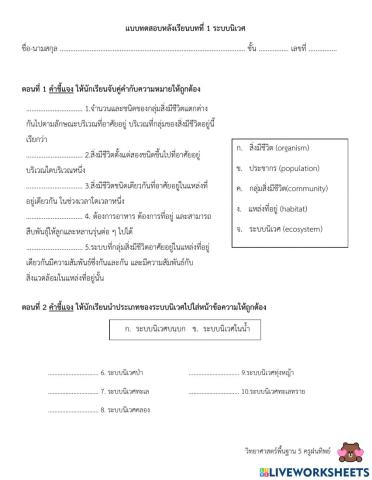 แบบทดสอบเรื่องระบบนิเวศ