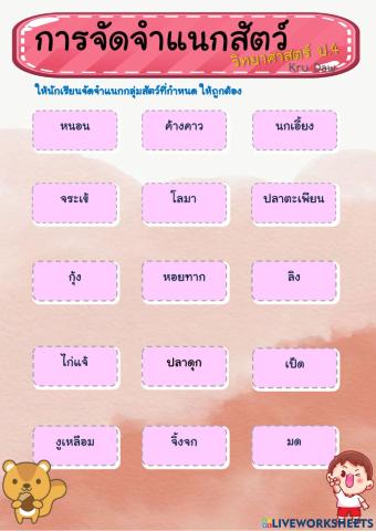 การจำแนกสัตว์ ป.4 