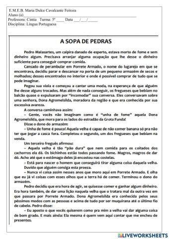 Leitura e interpretação de texto: a sopa de pedras