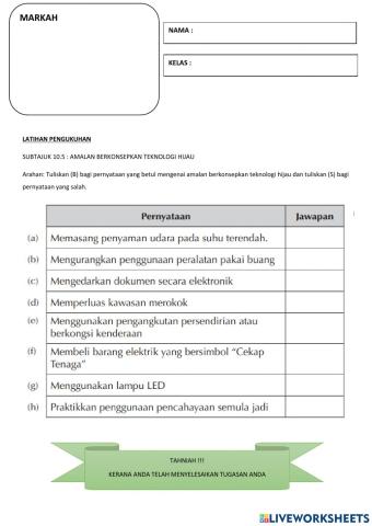 Subtajuk 10.5 : amalan berkonsepkan teknologi hijau