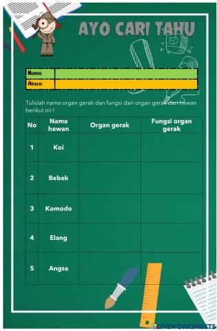 Mencari nama organ gerak hewan dan fungsinya