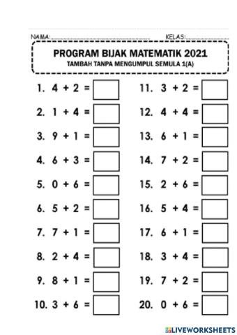 Congak tambah tahun 1