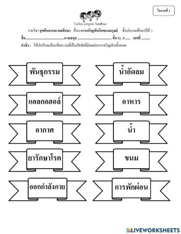 ใบงานที่1 การเจริญเติบโตของมนุษย์