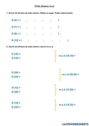 Divisors i mcd