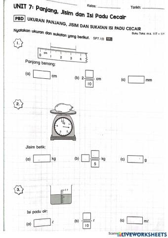 Panjang, Jisim dan Sukatan Isipadu Cecair