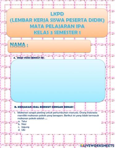 Lembar Kerja Peserta Didik Kelas 3 Tema 1 Subtema 2