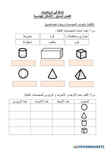 الفصل السابع: الأشكال الهندسية