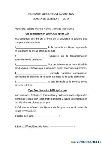 Examen de Química II