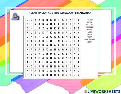 Fekah T5 - Wordsearch - Isu Dalam Perkahwinan